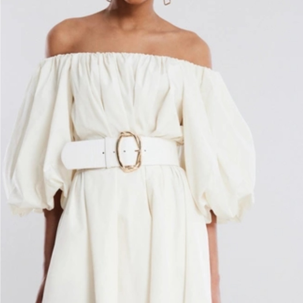 BCBGMaxAzria Adelaide Balloon Sleeve Mini Dress In Gardenia.